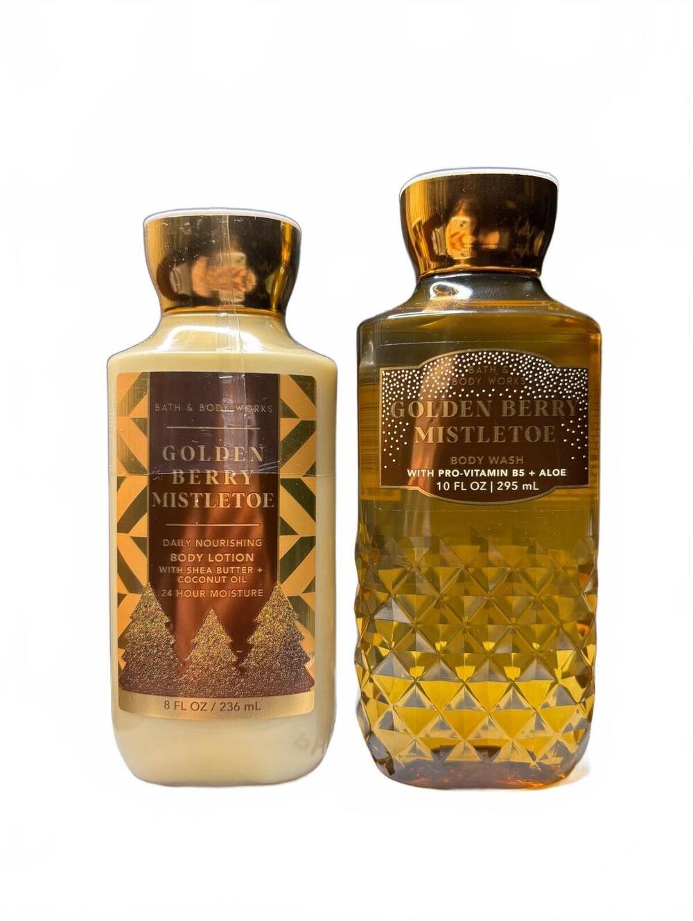 Bath & Body Works Golden Berry Mistletoe 2pc Set Gel Body Wash Body Lotion NEW
